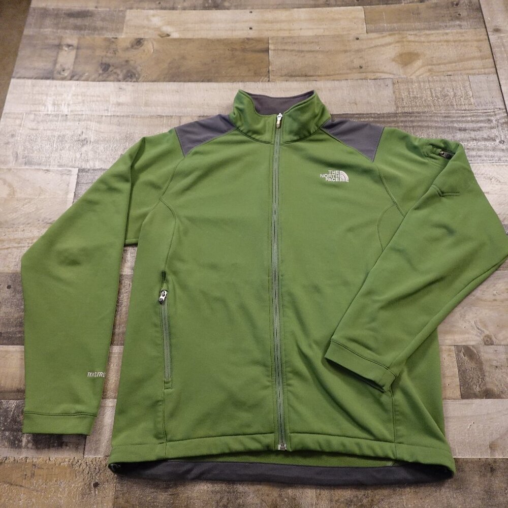 The North Face full zip sweater jacket men's large green TKA stretch‎